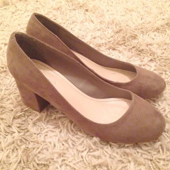 taupe block heel pumps